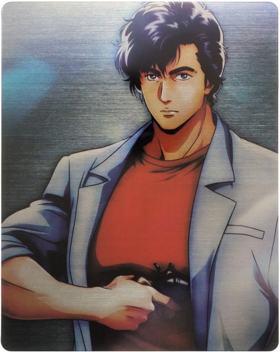 Steelbook met 'City Hunter: Angel Dust' met een anime-afbeelding van Ryo Saeba die een pistool vasthoudt.
