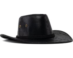 KIMU® Cowboyhoed Leatherlook Zwart Mat - Zwarte Leren Cowgirl Western Hoed PU Leer - Ranger Stoere Lederen Cowboy Dames Heren Yellowstone Halloween