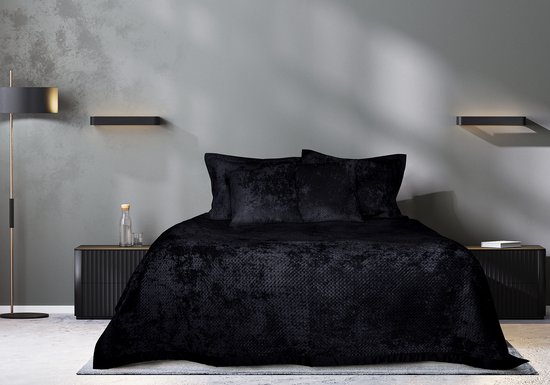 Couvre-lit en velours LINNICK - Noir - 270x260cm - Couvre-lits Jumeaux - Couvre-lits - Couvre-lit 270x260