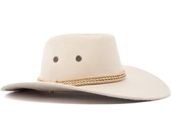 KIMU® Cowboyhoed Ecru Beige Suedelook - Lichtgewicht Beige Suede Cowboy Western Hoed Touw Dames Heren - Cowgirl Ranger Yellowstone Halloween