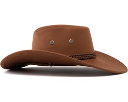 KIMU® Cowboyhoed Chocoladebruin Suedelook - Lichtgewicht Bruine PU Suede Cowboy Western Hoed Touw Dames Heren - Cowgirl Ranger Yellowstone Halloween
