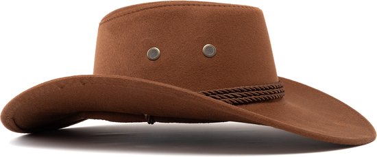 KIMU Cowboyhoed Chocoladebruin Suedelook - Lichtgewicht Bruine PU Suede Cowboy Western Hoed Touw Dames Heren - Cowgirl Ranger Yellowstone Carnaval