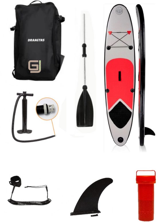 GJ Ventures Sup Board - Stand Up Paddling - Max. 120KG - Opblaasbaar – Paddle Board – Verstelbare Peddel – Lichtgewicht - Pomp – Vin – Leash – Draagtas – 243 x 57 cm