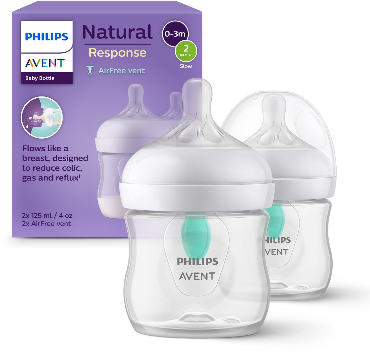 Goedkoopste Philips Avent Natural Response 125ml – Flow 2 - Antikoliek- 2 flessen - SCY670/02