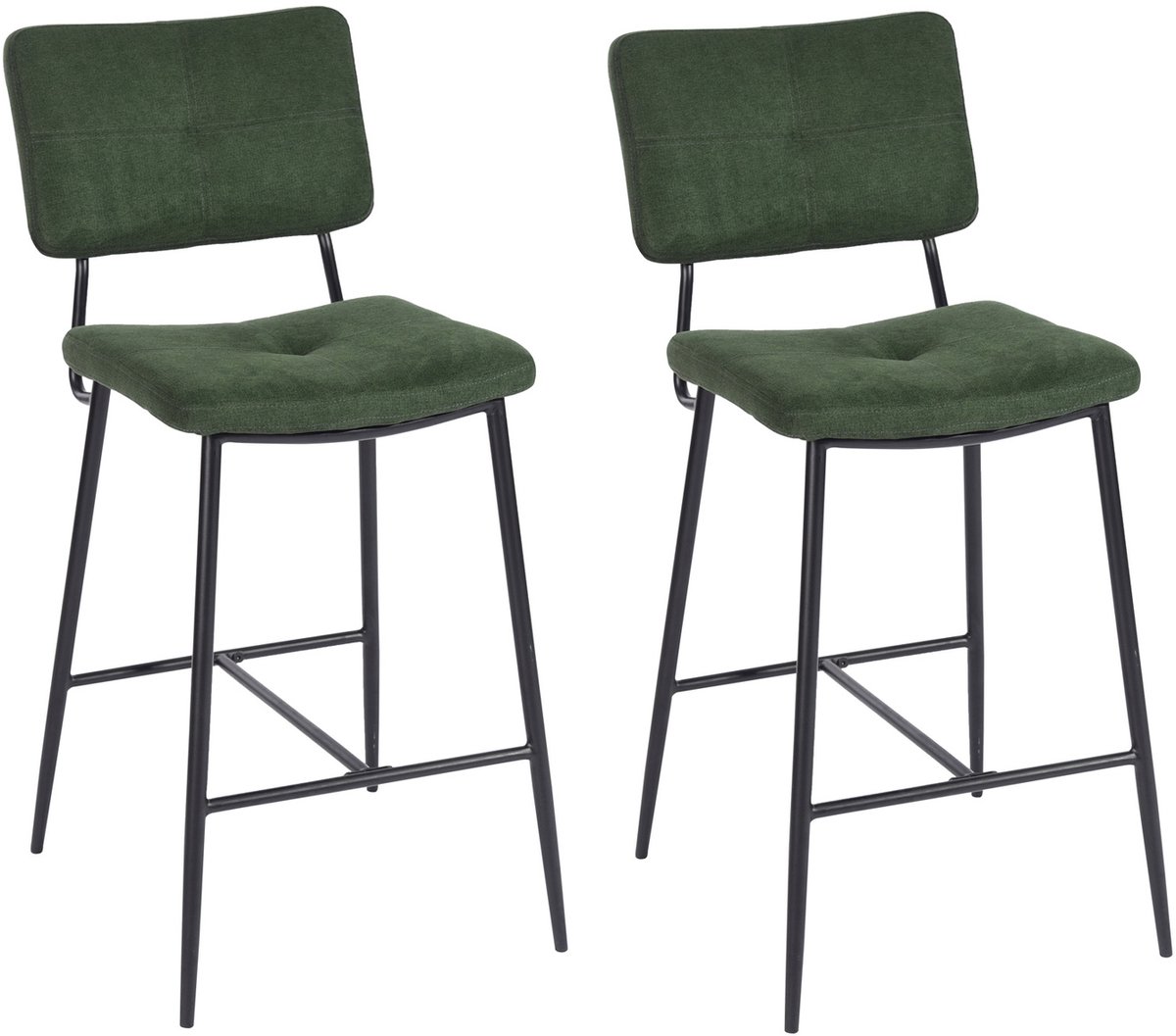 MEUBLES COSY Barstoelen Set van 2 - Donkergroen - Kruk met Rugleuning & Stabiel Staalframe - Microfibervilt - Modern Wit Design