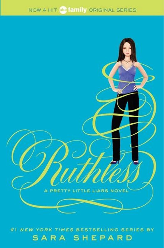 Boekomslag van 'Ruthless' met een vrouw in paarse top en zwarte broek, met gele krullen.