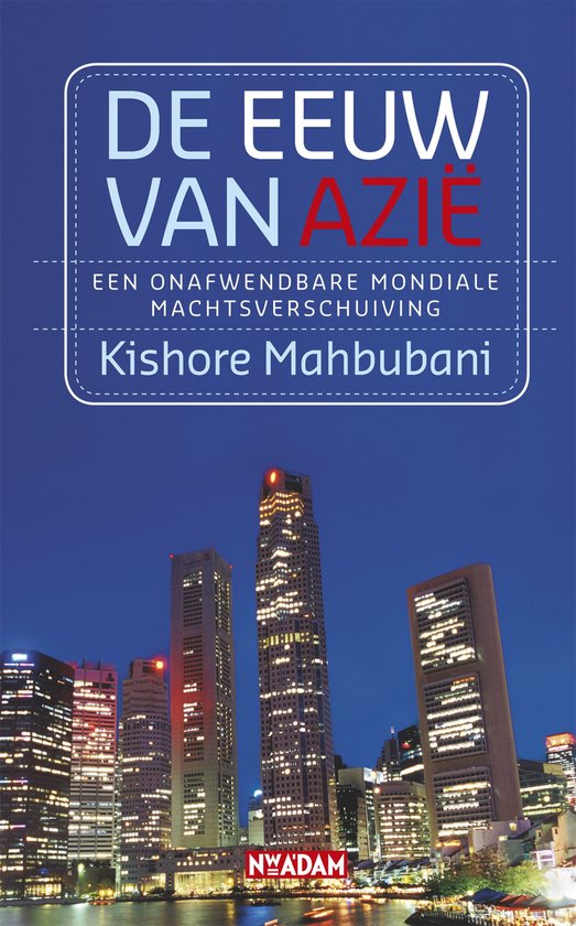 Boekcover 'De Eeuw Van Azië' met een skyline van Singapore bij nacht