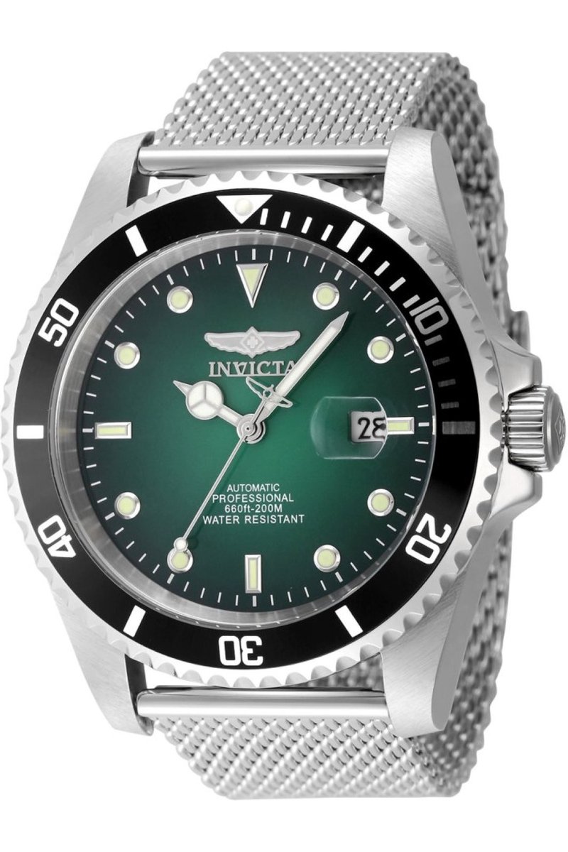 Invicta Pro Diver 48630 Heren Horloge - Waterdicht - Analoog - Automatisch Uurwerk - Roestvrij Staal met groene Wijzerplaat - 47mm