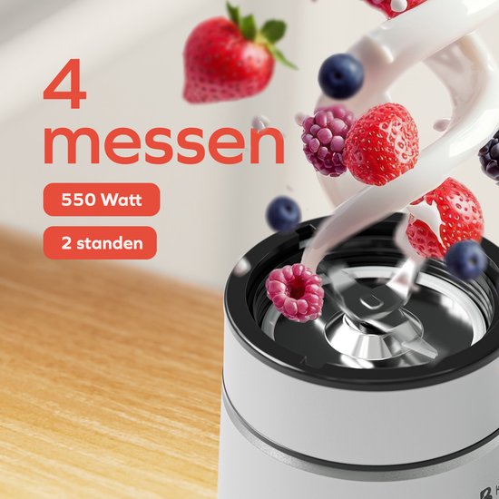 KitchenBrothers Mini Blender - Blender to Go - 2 Standen - Smoothie Maker - 2 To-Go Bekers 600 ml - Zwart van KitchenBrothers — afbeelding 5