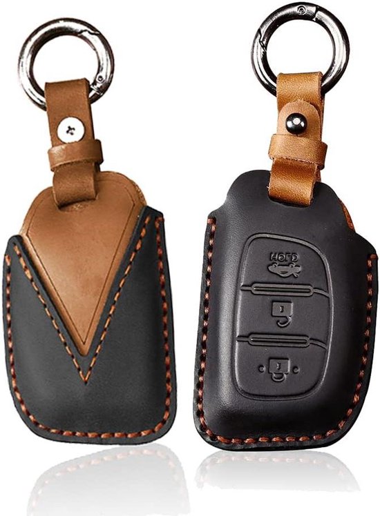HIBEYO Autosleutelhoes past voor BMW sleutelhoes cover in lederen beschermhoes past voor BMW Keyless Serie 1 3 5 7 X1 X3 X4 X5 X6 F30 E30 sleuteletui afstandsbediening sleutelbox 4 toetsen bruin