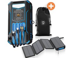 JIRTech® - PREMIUM Solar Powerbank 20 000 mAh - Ingebouwde kabels - Noodpakket - Solar Charger - Powerbank Zonneenergie - Draadloos opladen - Wireless charger - Snellaadfunctie - Solar Panels - Usb C - Zaklamp - Meerdere Apparaten