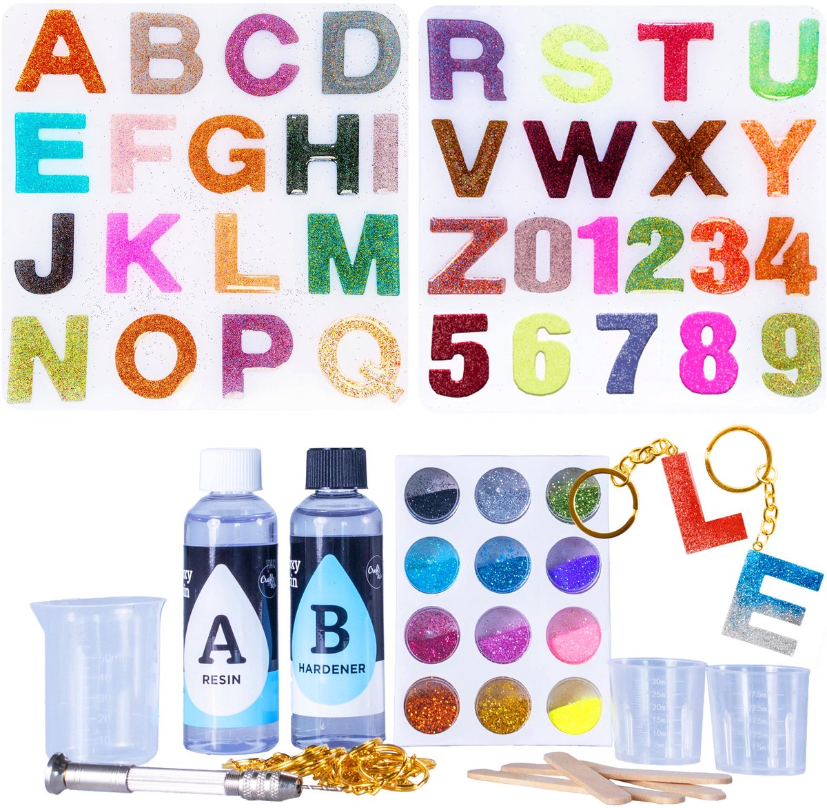 Epoxy Starterspakket Sleutelhanger Set - Alfabet