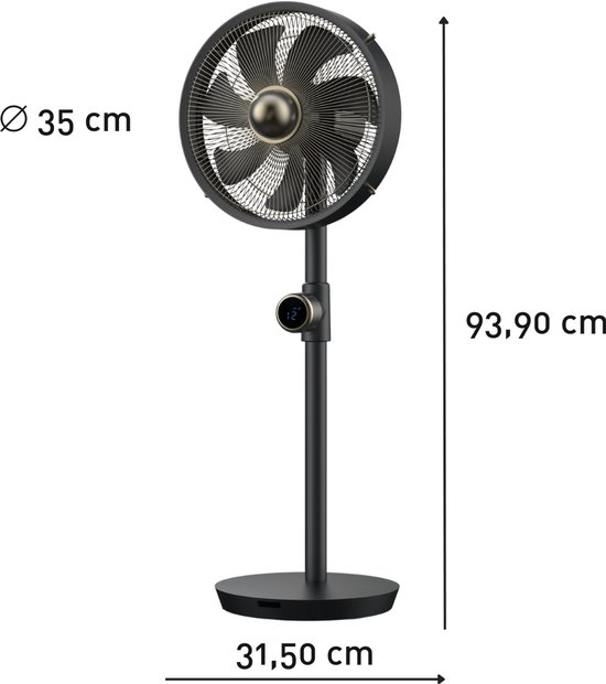 Ventilator staand 12 snelheden met afstandsbediening en timer, stil energiebesparend, 35 cm diameter, antraciet