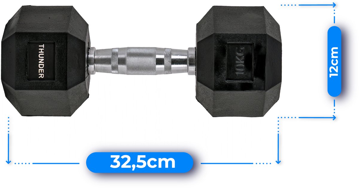 THUNDER® HEXAGONAL-DUMBBELLS-10KG Zwarte Rubberen Halter Stalen Kern Voor Krachttraining & Fitness Antislip Duurzaam & Professioneel Per Stuk - Stevige Grip – foto 7