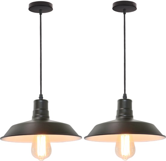 Industriële Kroonluchter Keuken IDEGU 2x Hanglamp Industrieel Vintage - E27 Fitting, Zwart, 29 Cm - Voor Woonkamer, Keuken Of Café Zwarte Metalen Hanglamp 29cm