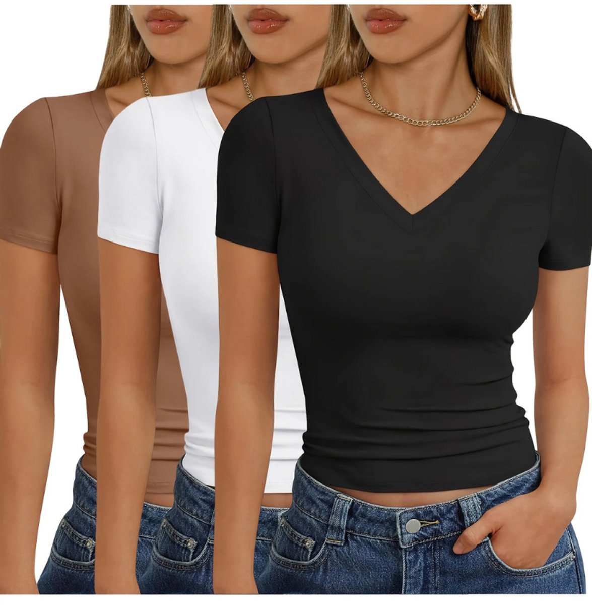 Nivard Topje Dames - Kleding - Shirt - Blouse - Kort - Volwassen - 3 Pcs - Gemengd