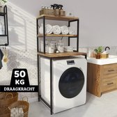 AirSleeperz® Wasmachine Kast - Droger Ombouw Meubel - Walnoot Houtkleur met Zwart Metaal - 3 Etages - 50x68x155 cm