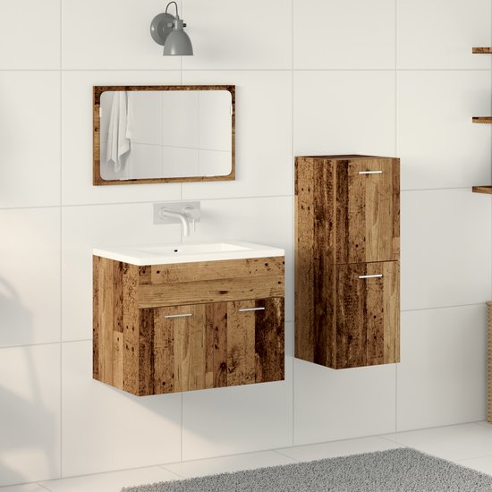 vidaXL - 3 - Delige - Badkamer - Meubel - Set - Oude - Hout - Geengineerd - Hout