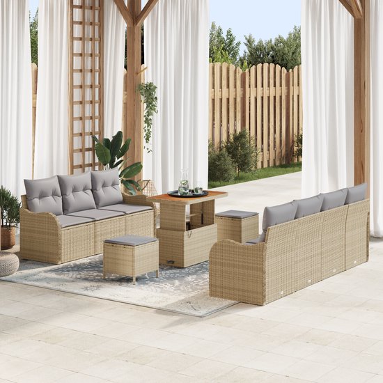 vidaXL - Tuinbank - Set - 10 - st - Beige - poly - rattan