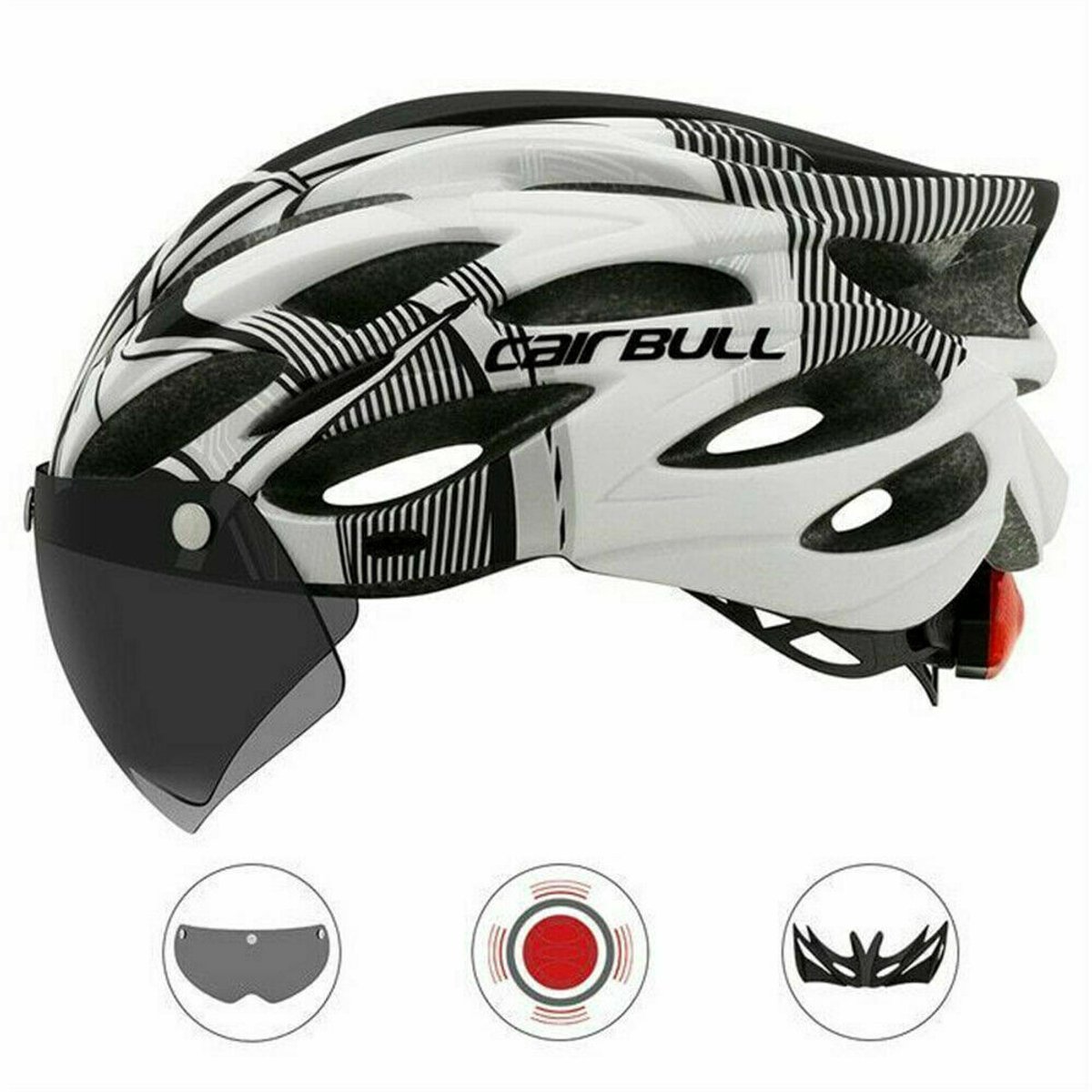 Fietshelm voor volwassenen - Fietshelm voor mannen en vrouwen, lichtgewicht fietshelmen met led-lampje, afneembare magnetische bril, ademende racefiets, mountainbike en e-bikehelmen, Hoofdomtrek: M/L (54-61 cm)/(21,26"-24,02")-BAUW