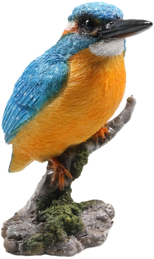 Farmwood Huis/tuin deco vogel beeldje - ijsvogel - op boomstronk - polystone - 9 x 15 cm