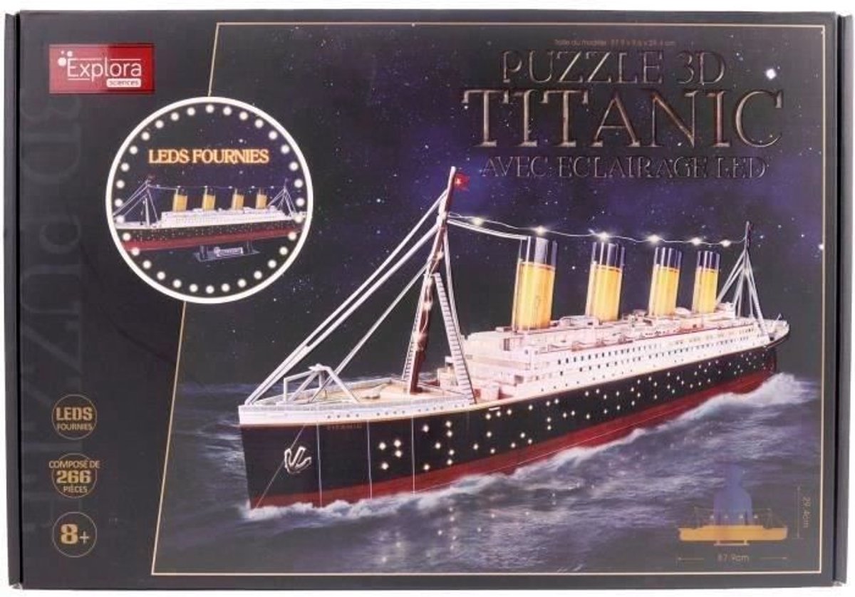 3D-puzzel met lichtgevende letters - Titanic-boot - Bouwset - EXPLORA - 266 stukjes - Vanaf 8 jaar