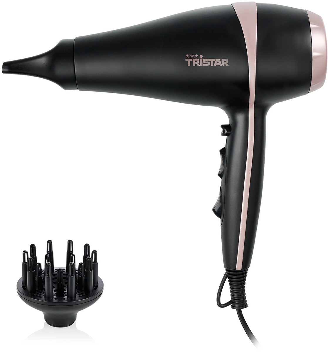 Tristar HD-2450 Krachtige Föhn – 2200 Watt - AC Motor - Ionische functie – Diffuser en blaasmond - Zwart/Rose