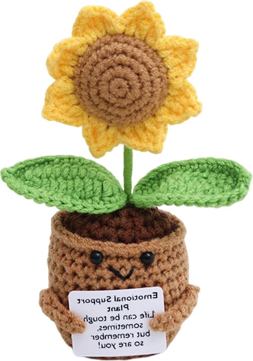 Zonnebloem Gehaakte Kunstbloem Potplant Mini Handgemaakt Positief Pop voor Bureau Verjaardag
