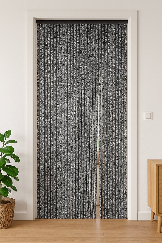 Vliegengordijn Kattenstaart 90x200 cm - Chenille - Inkortbaar -Zwart Wit van Merkloos — afbeelding 2