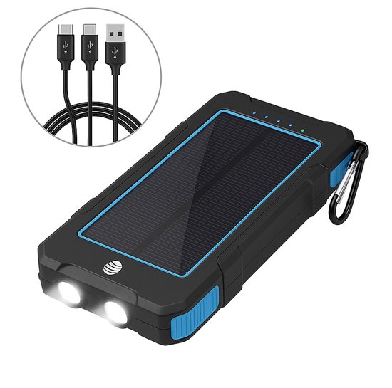 Solar Powerbank 20.000 mAh - GRATIS 3 in 1 usb Oplaadkabel - Draadloos opladen - Noodpakket - Solar Charger - 3 poorten - Batterij met zaklamp - Kamperen - Iphone & Samsung
