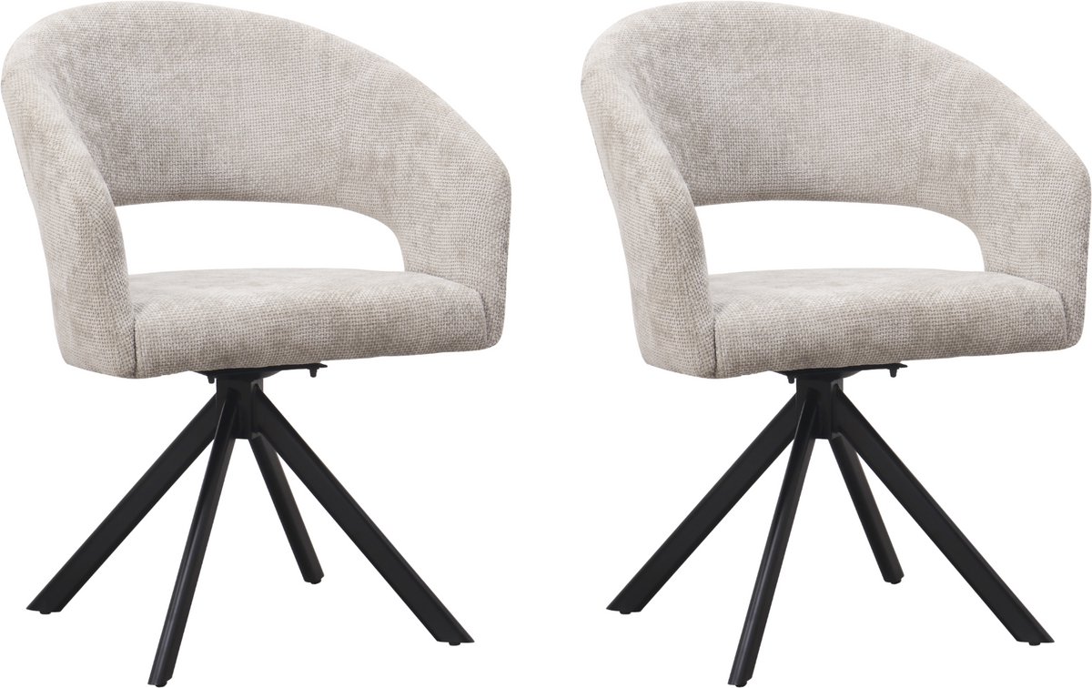 Ams Living® Eetkamerstoel Draaibaar | Set van 2 Stoelen | Ronde afwerking | Stof | Kleur Licht Grijs | Eettafel Stoelen | Design Stoelen Eettafel | 2 x Eetkamerstoelen Draaibaar Rond Licht Grijs