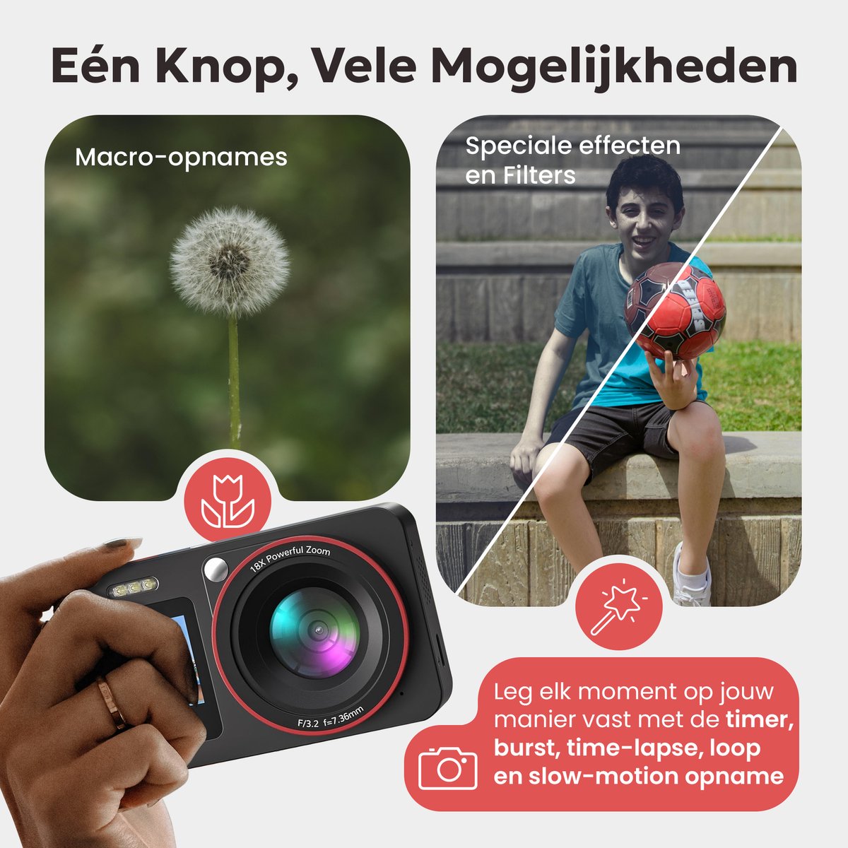 TM&DY 4K Digitale Camera – 64MP - met 2 Schermen – Compact Camera – Vlog Camera – Inclusief 32GB - Fototoestel - Fotocamera thumbnail 5