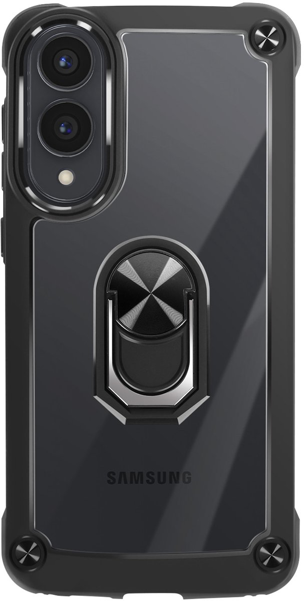 Avizar Hoesje Geschikt voor Samsung Galaxy S25 Edge magnetische ring videohouder, Zwart