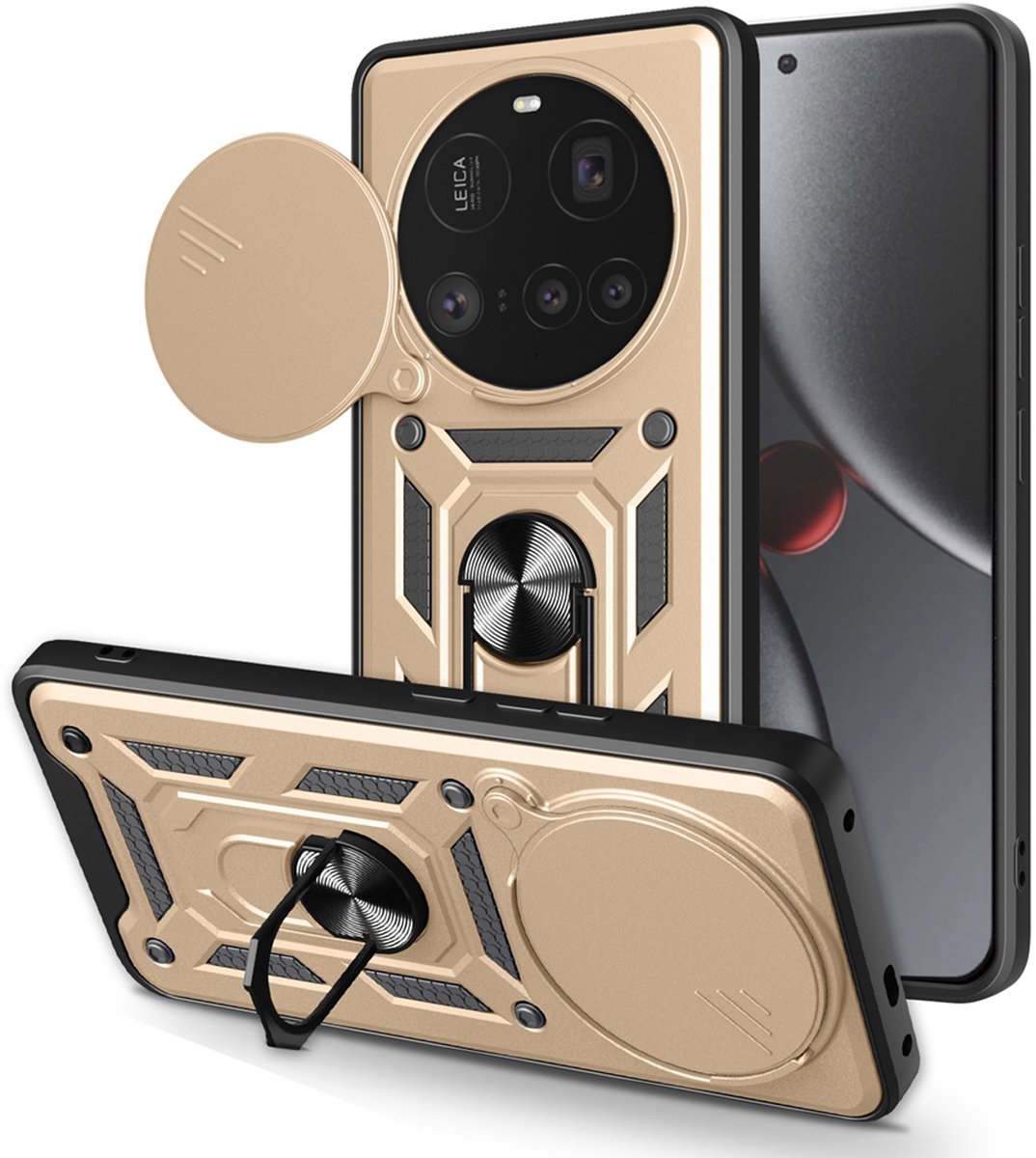 MobyDefend Hoesje - Geschikt voor Xiaomi 15 Ultra - Pantsercase Met Draaibare Ring - Goud