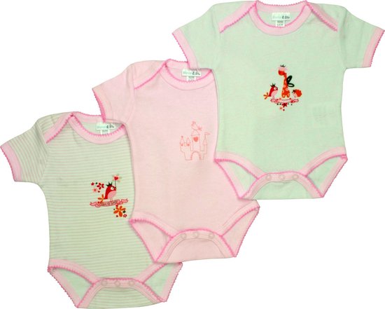 Bianco Blu Ökotex - Baby Romper - per 3 stuks - Roze - Maten: 50/56