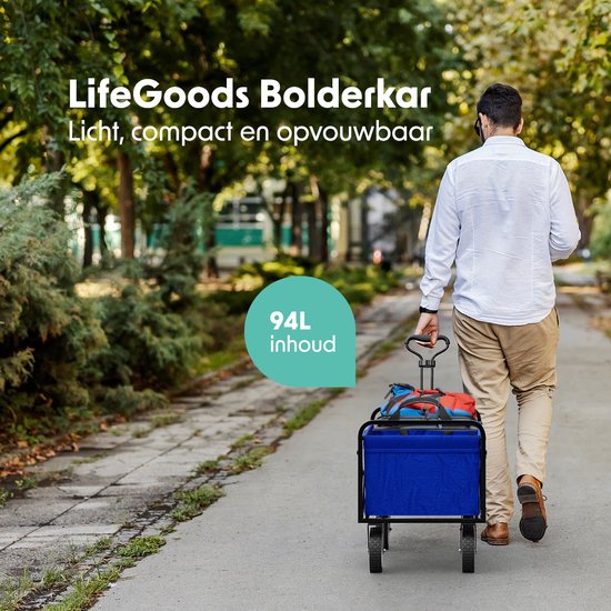 LifeGoods Bolderkar - Opvouwbaar - Draaibare wielen - 94L - 2 Standen - 70KG Draagkracht - Blauw van LifeGoods — afbeelding 2