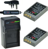 ChiliPower 2 batteries BLS-5 pour Olympus - Kit chargeur + chargeur voiture - Version UK