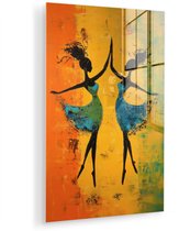 MuchoWow® Glasschilderij 100x150 cm - Schilderij acrylglas - Dansen - Vrouwen - Verfstructuur - Foto op glas - Muurdecoratie woonkamer - Wanddecoratie slaapkamer - Schilderijen