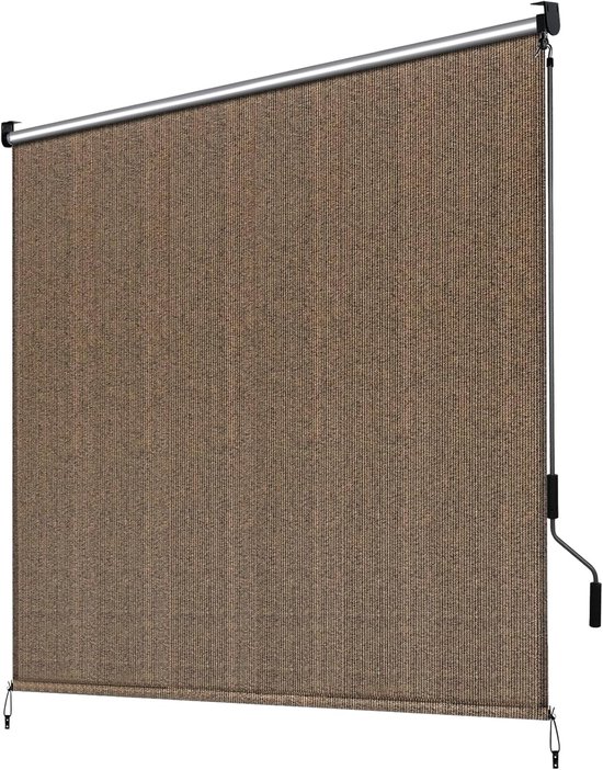 LIFERUN Verticale zonwering, 160 x 250 cm, uitschuifbaar verticaal zonnescherm, met handslinger, balkonrolgordijn, met luifelcassette, zonwering, windscherm en inkijkbescherming, met handslinger
