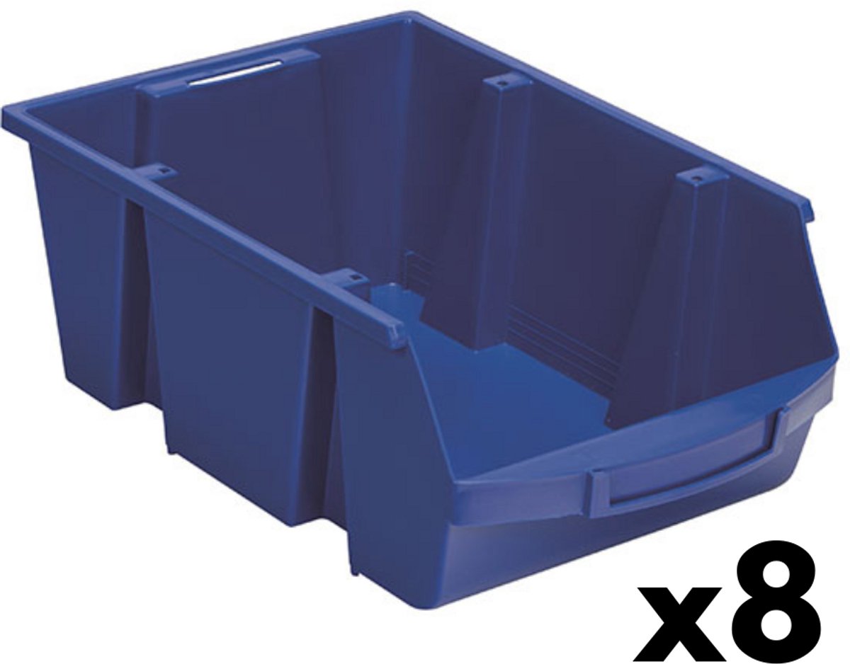 XL Magazijnbakken - Multi Profiel Stapelbak - Set van 8 bakken - Extra Large (XL): 300 x 460 x 180 mm (BxDxH) - Grijpbak - Blauw - Stapelbaar - Bakkenset - Grijpbakken
