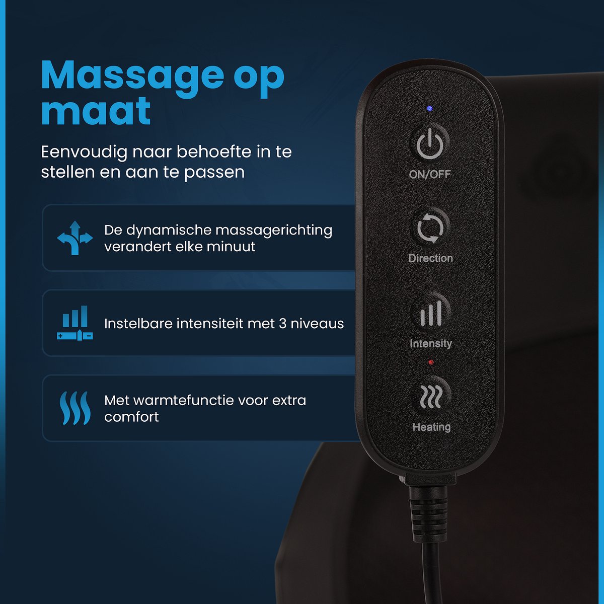 Afbeelding 3 van Air Ease® - Comfort Pro Massagekussen - Nekmassage Apparaat - Massage Apparaat voor 6 Delen van het Lichaam - Met Warmtefunctie - Zwart