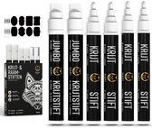 NAPI 6 Krijtstiften Wit - Afwasbaar - Raamstiften 3 - 10 mm - Krijtstift Markers voor Krijtbord & Raam - Whiteboard Stiften - Whiteboardmarkers – Glasstiften - Krijtmarker - Porselein - Glas - Incl. 40 Stickers