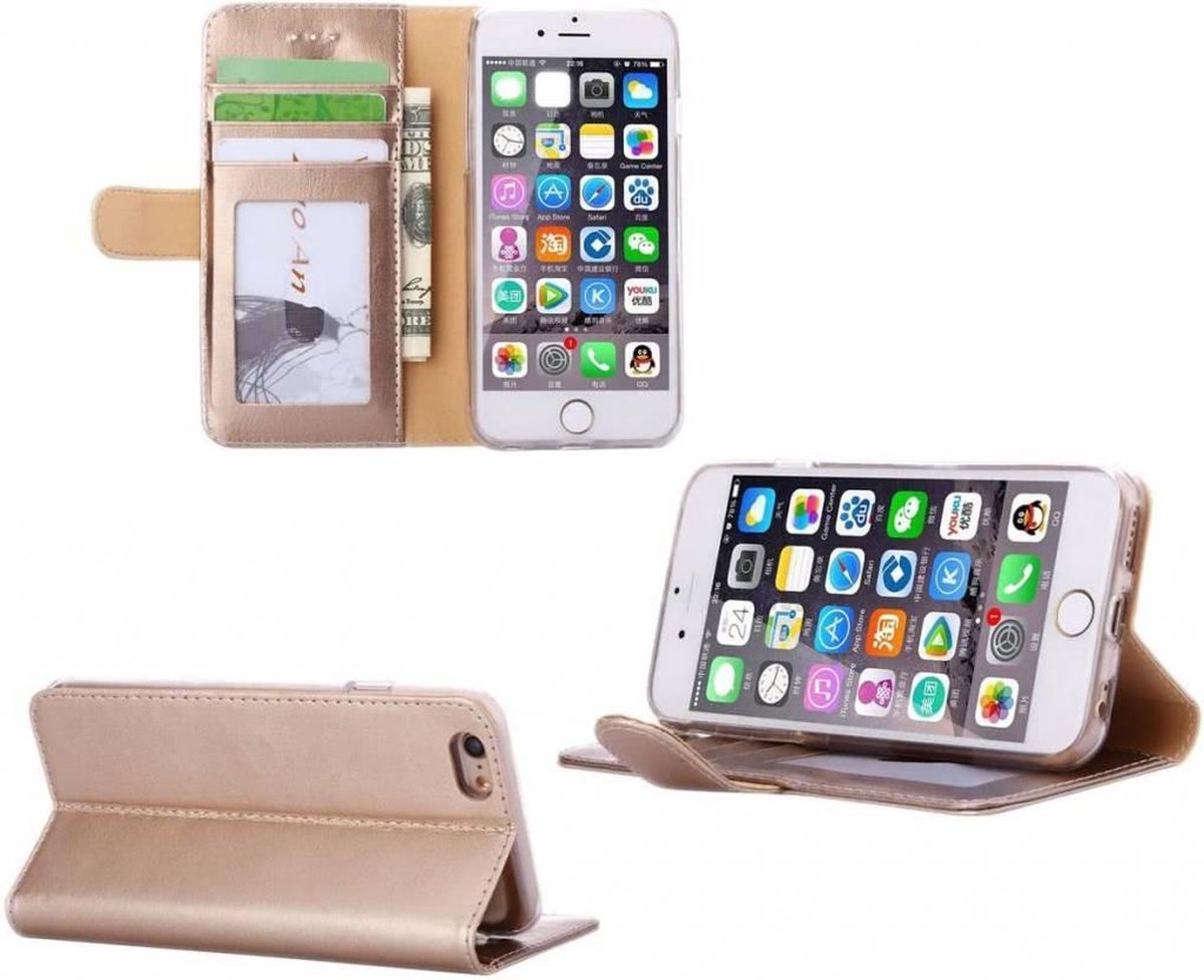 iPhone 6 / 6S Wallet Style Lederen Case Hoesje Champagne Goud