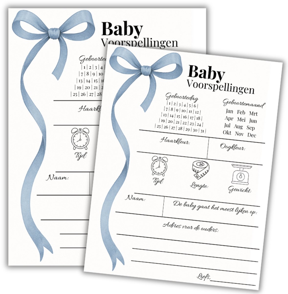 Babyshower invulkaarten - 20 Stuks Babyshower Voorspellingen Kaartjes - Babyshower Spelletje - Invulkaarten - Babyshower Jongen - Blauw