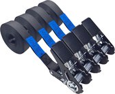 Set de 4 sangles d'arrimage sans fin 25 mm, 6 mètres, noir, avec cliquet hobby noir 906, 400/800 daN