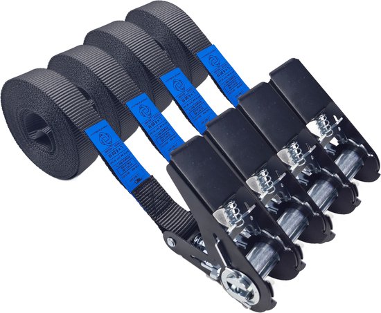 BCF-Products Spanbanden met Ratel - Spanbanden - 6 meter - 4 stuks - Zwart - Spanriemen met Ratel