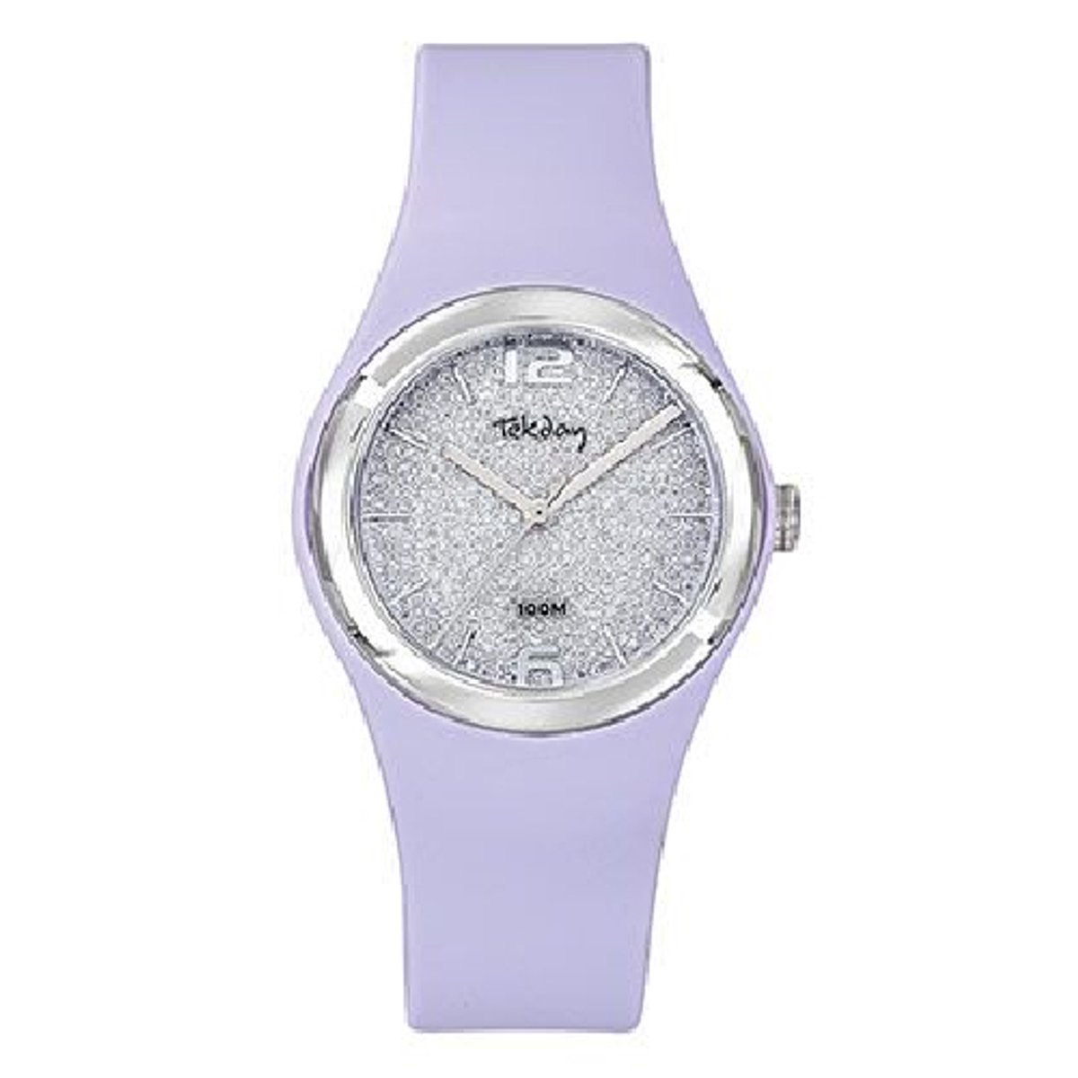 Tekday-model 654868-Dameshorloge-lila-zilverkleurig-10 atm waterdicht-diameter 33 mm-glitter op wijzerplaat-sporten-zwemmen-hoog draagcomfort