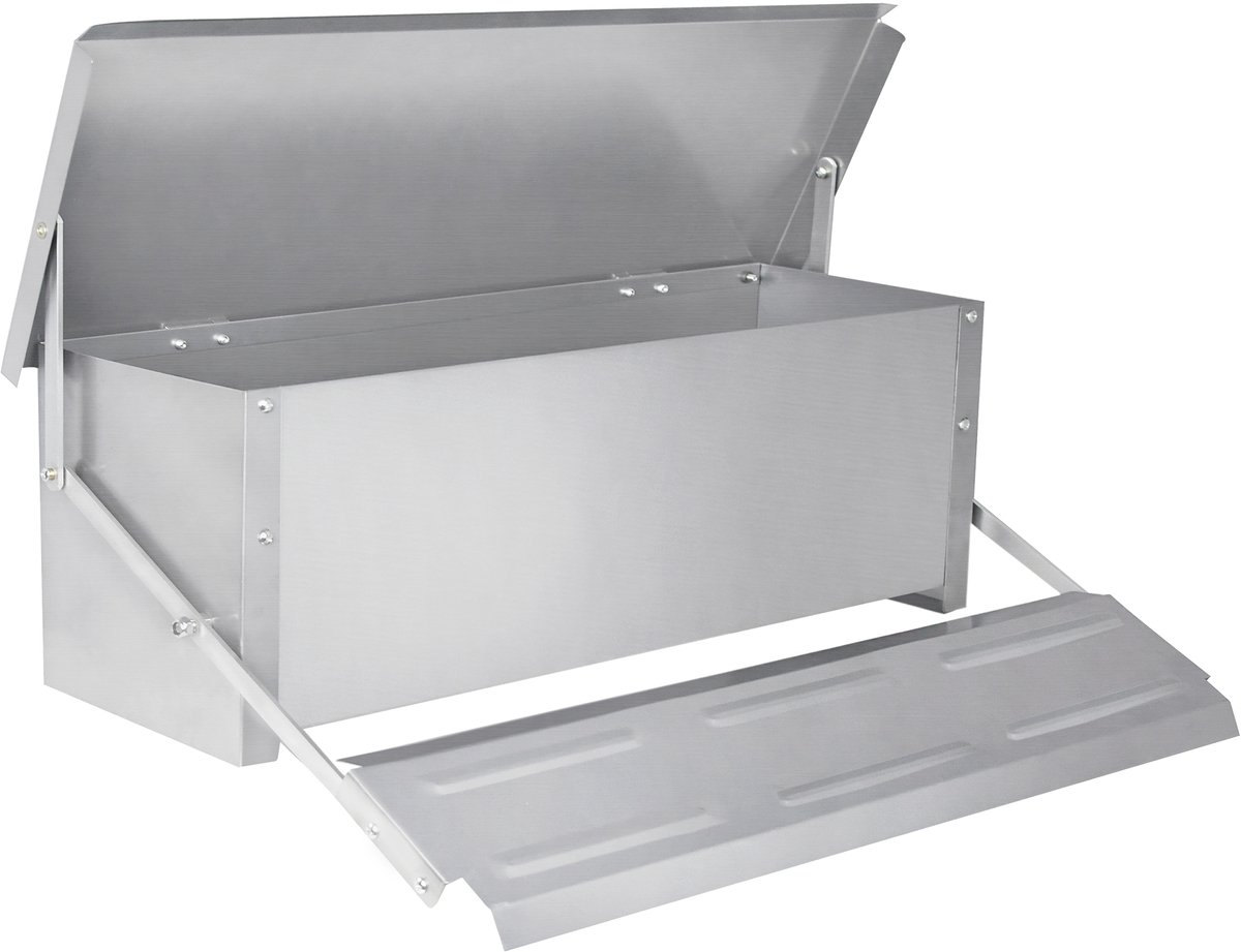 Aufun Automatische Kippenvoerbak Pluimveevoerbak, Met Rattenbestendige Poten En Waterdicht Deksel, Gegalvaniseerde Stalen Voerbak Voor Pluimvee, Kippen, Eenden En Ganzen 5 Kg