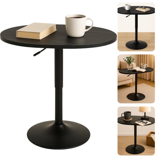 Table d'appoint ovale de Luxe Cheqo® - Table ovale réglable - Look marbre - Table basse rotative - MDF et métal - Zwart