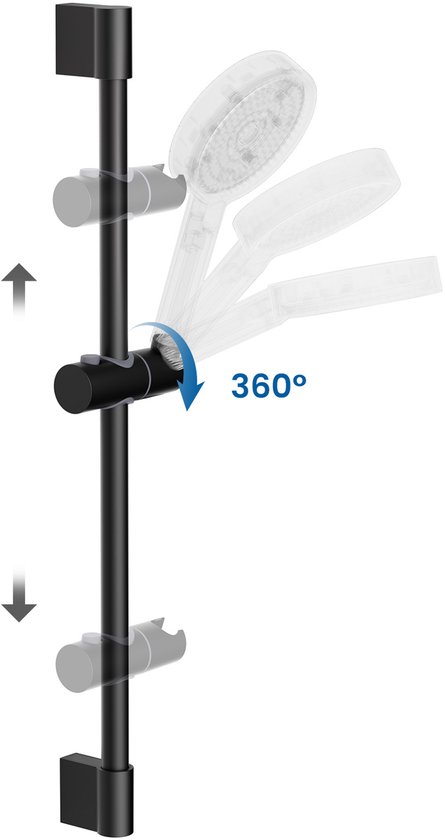 Support De Pommeau De Douche Adhésif En Acier Inox 304 – Réglable, Sans Perçage, Argent/noir